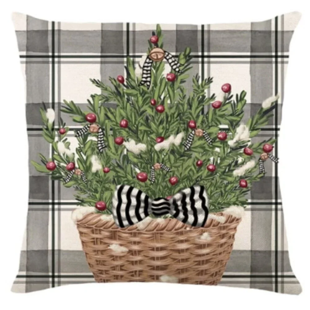 NEW SET OF 4 CHRISTMAS COTTON LINEN BLEND CHRISTMAS SEASONAL PILLOW COVERS 18